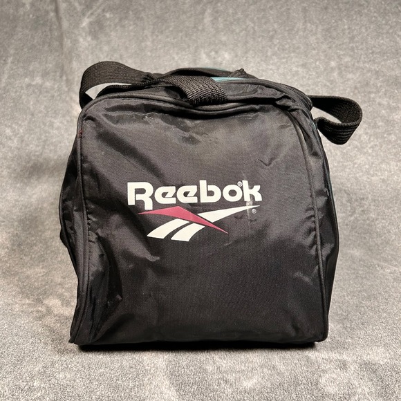 Vintage 1993 Reebok Duffle Bag Black Teal Nylon Gym Travel Vector Logo RN 69421 - Picture 5 of 12